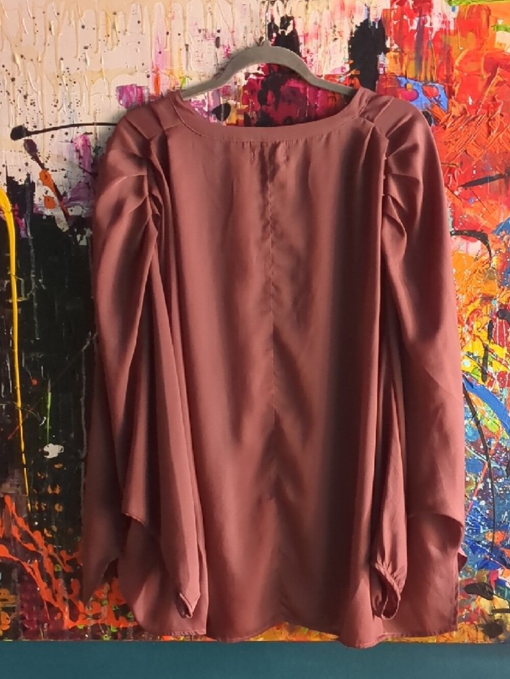 Batwing V-Neck Button-Front Blouse - Dusty Plum - Picture 9 of 11